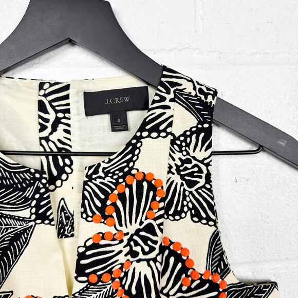 J Crew Beaded Floral Sleeveless Top Womens 0 Cream Black Orange - Picture 5 of 7